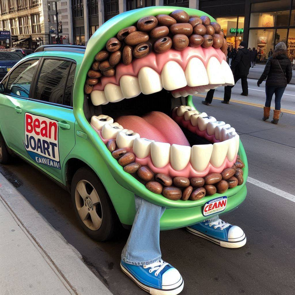 CAR WITH A MOUTH EATING THE CITY