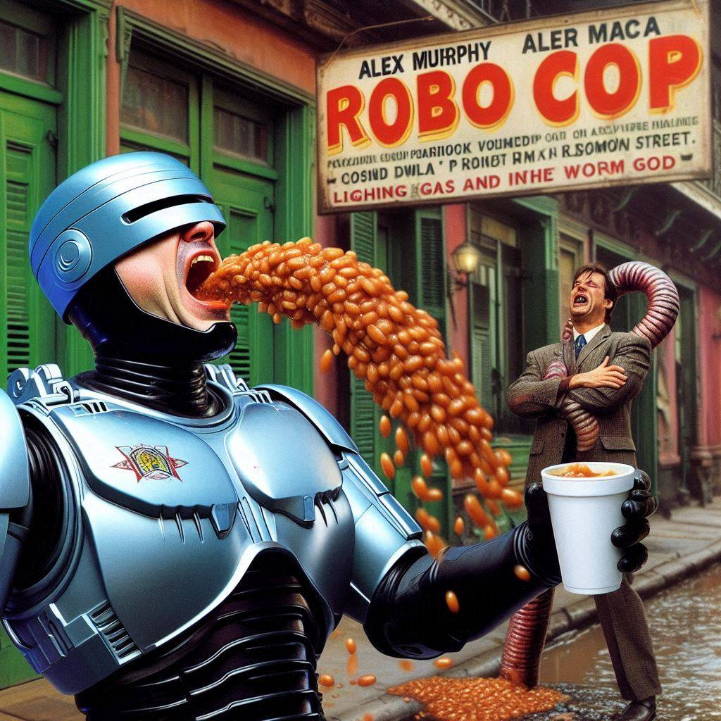 ROBOCOP SPITTING BEANS LIKE A FOUNTAIN OF FURY