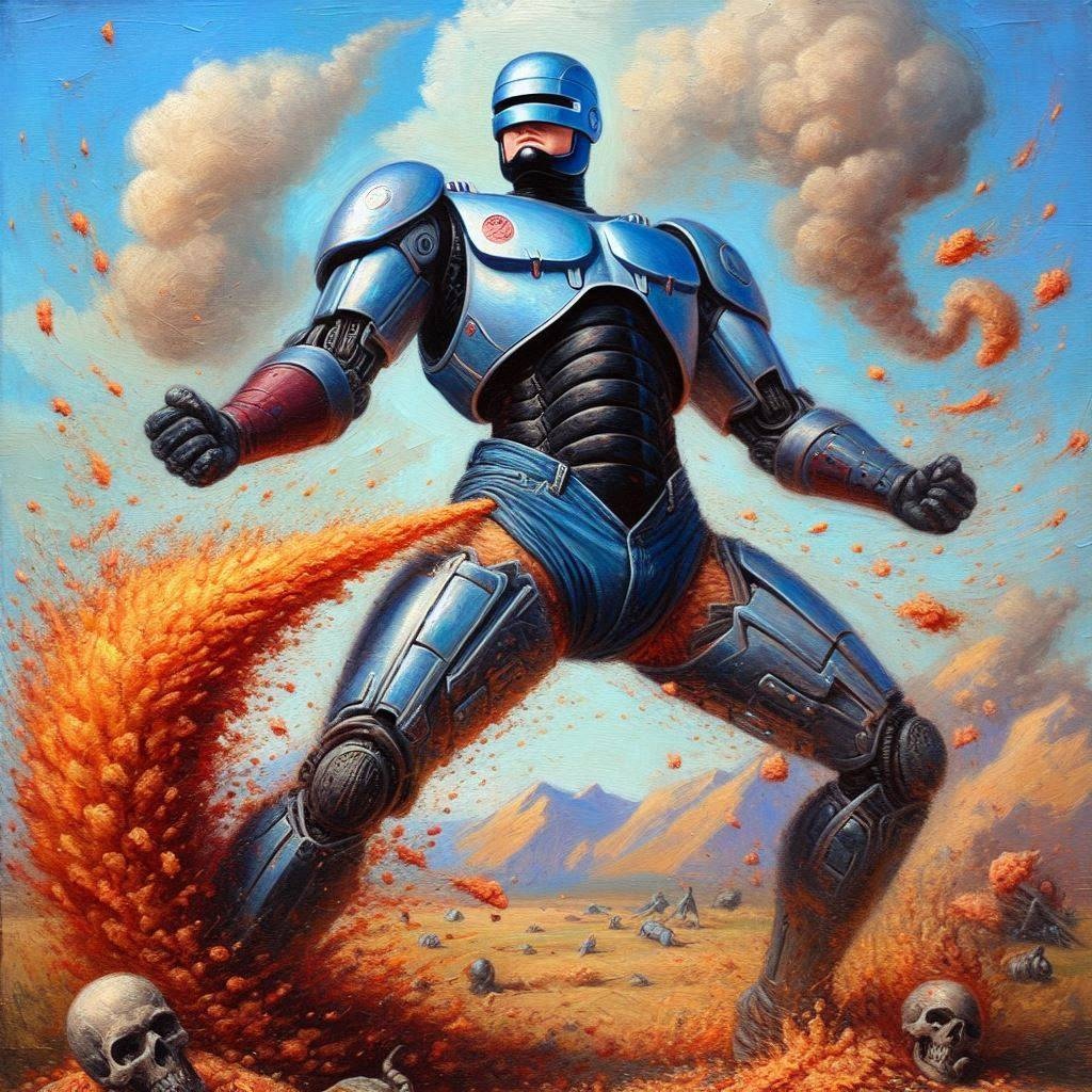 ROBOT SHITTING DUST ON SKULLS