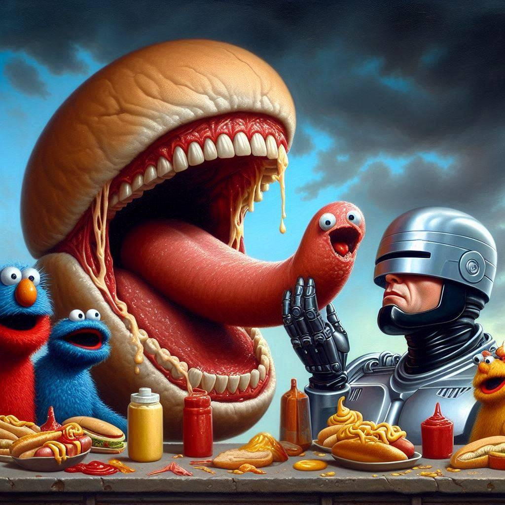 BURGER GOBBLING ITS OWN GUTS IN DISGUST