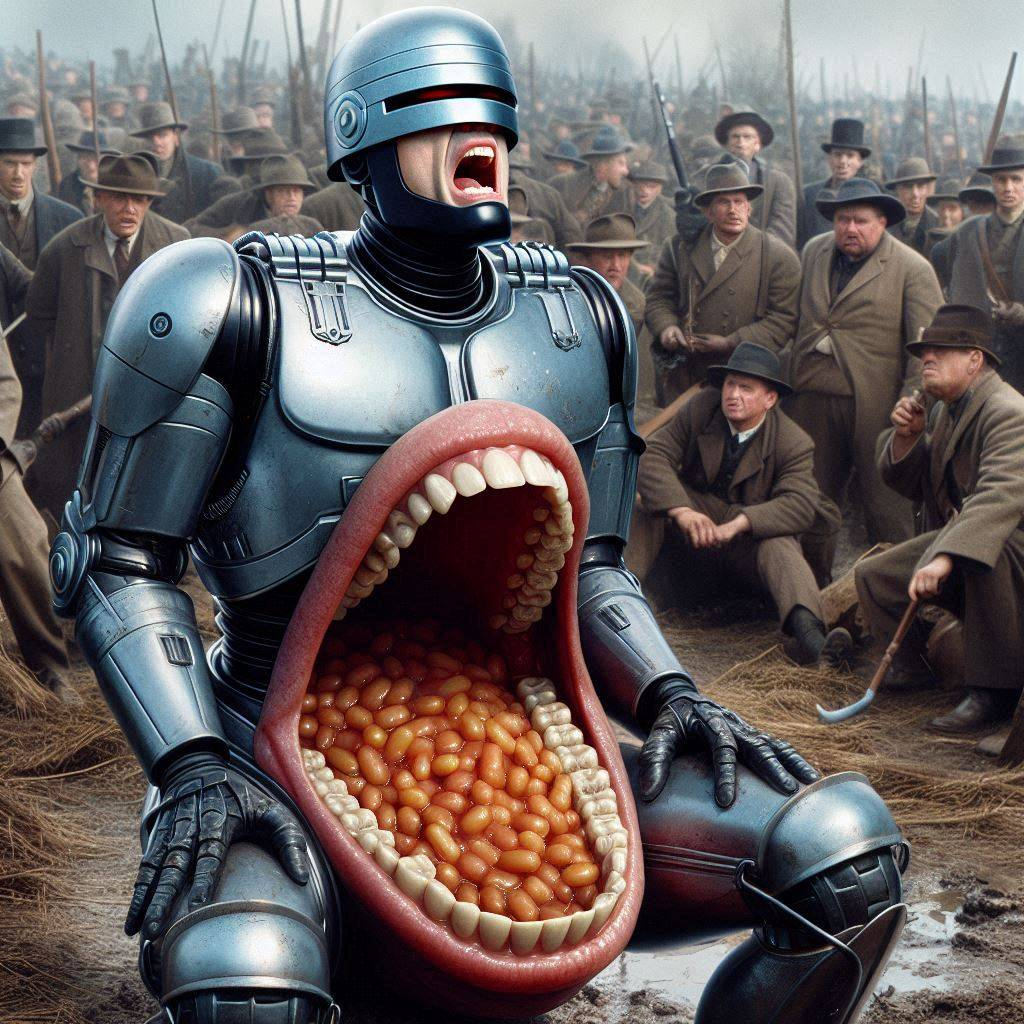 ROBOT WITH A MOUTH FULL OF BEANS SCREAMING