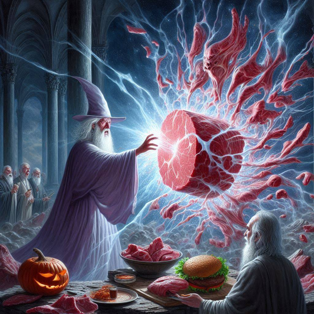 WIZARD PULVERIZING MEAT WITH MAGIC FLESH EXPLOSIONS