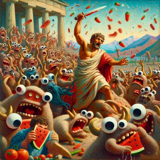 GODS SLASHING FRUIT IN A MONSTER MASHUP