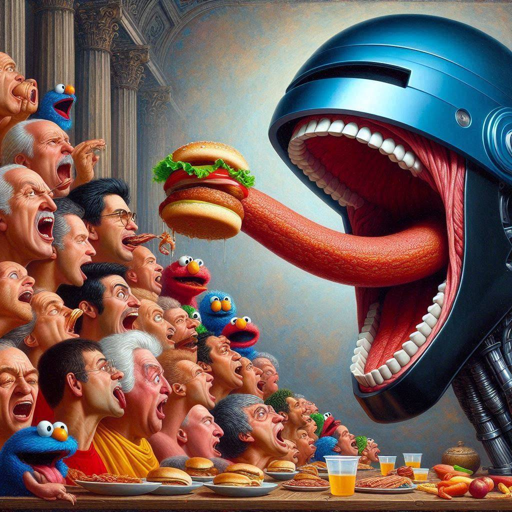 ROBOTIC MOUTH FEEDING FACES LIKE BURGERS