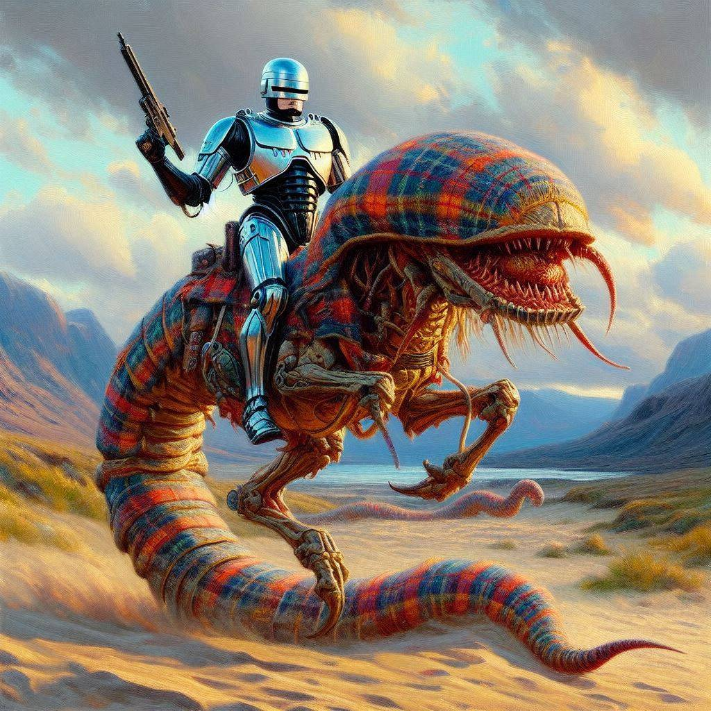 ROBOT RIDING A FREAKY FLESHY SNAKE