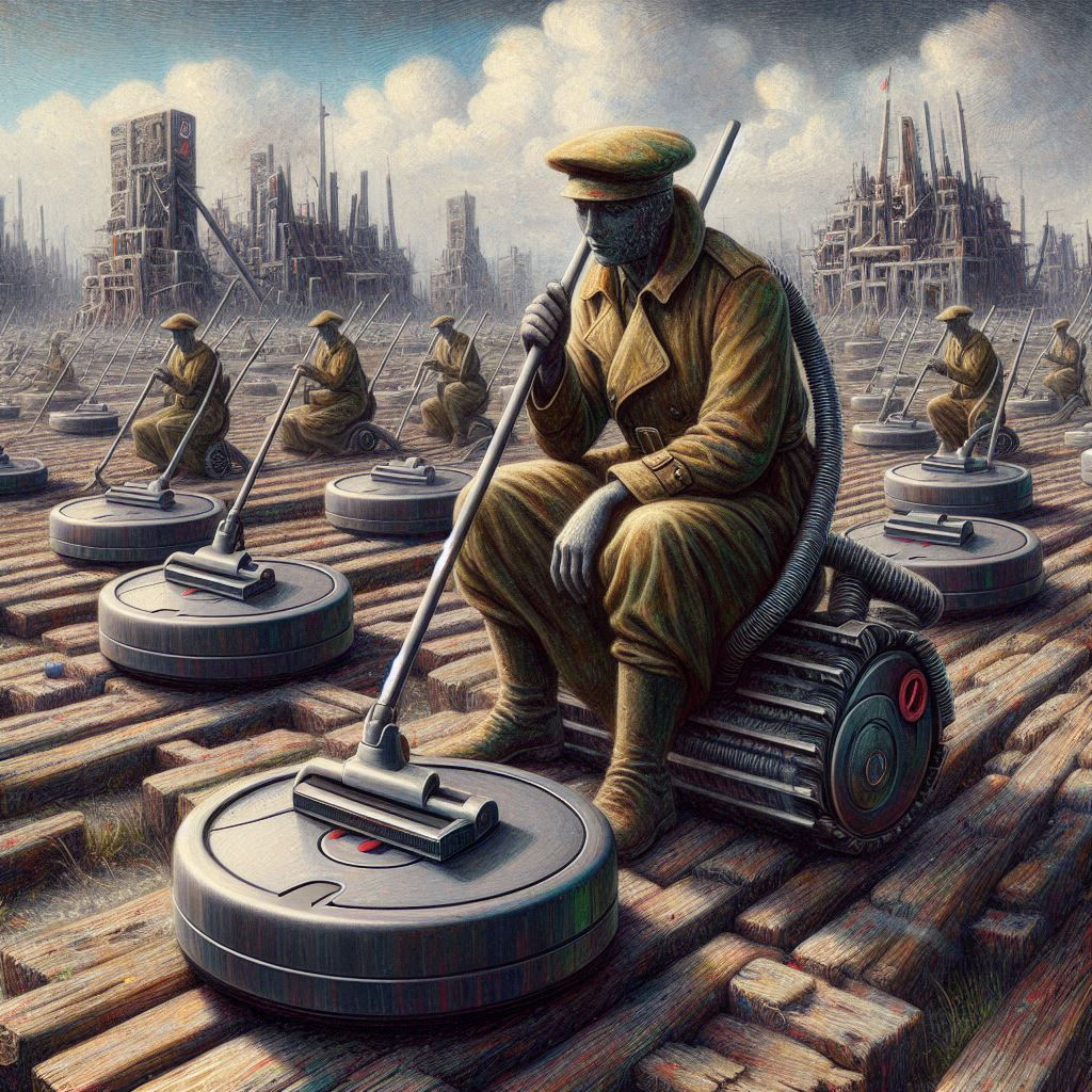 ROBOT SLAVES SWEEPING UP HUMANITY'S MESS