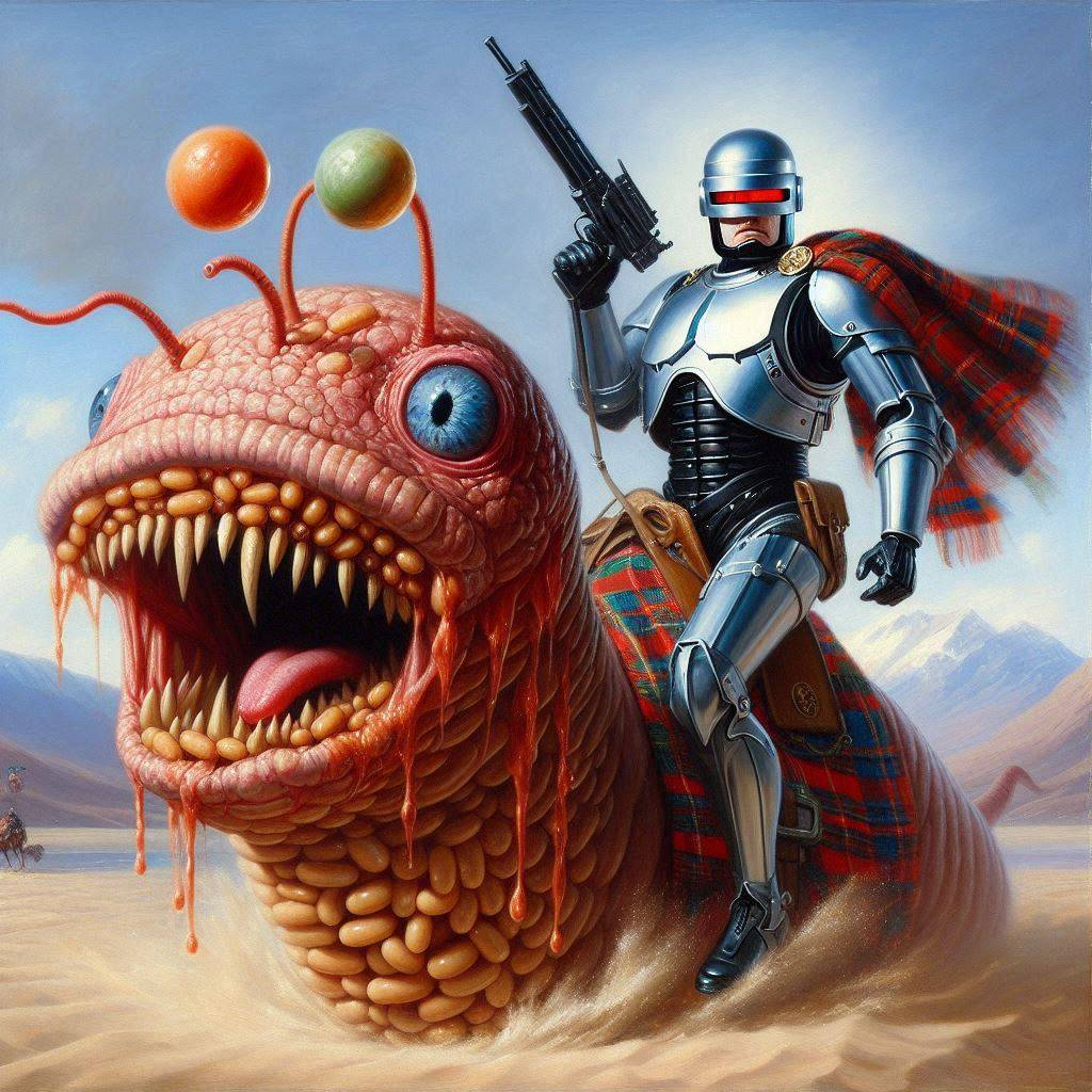 ROBOT RIDING A BLOOD-SOAKED WORM OF DOOM