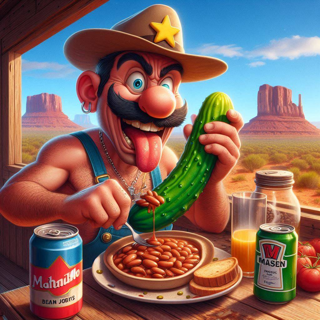 COWBOY FELLATING A CUCUMBER IN THE DESERT