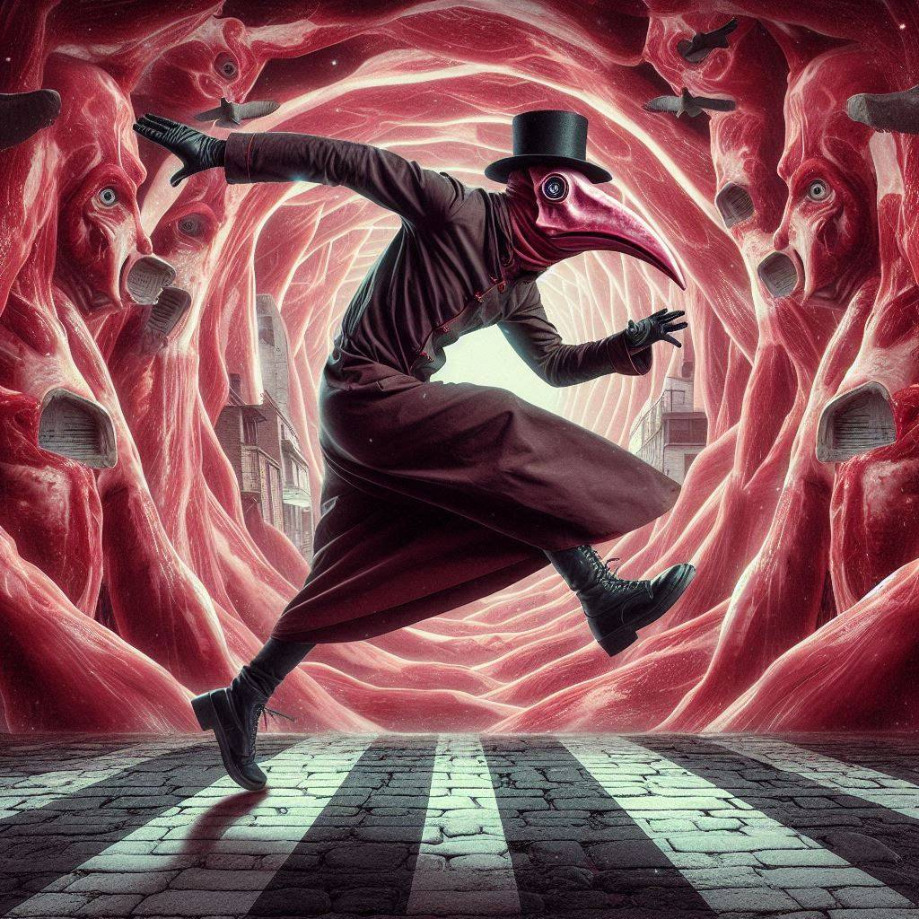 MAN IN A MEAT TUNNEL RUNNING FROM HIS SOUL
