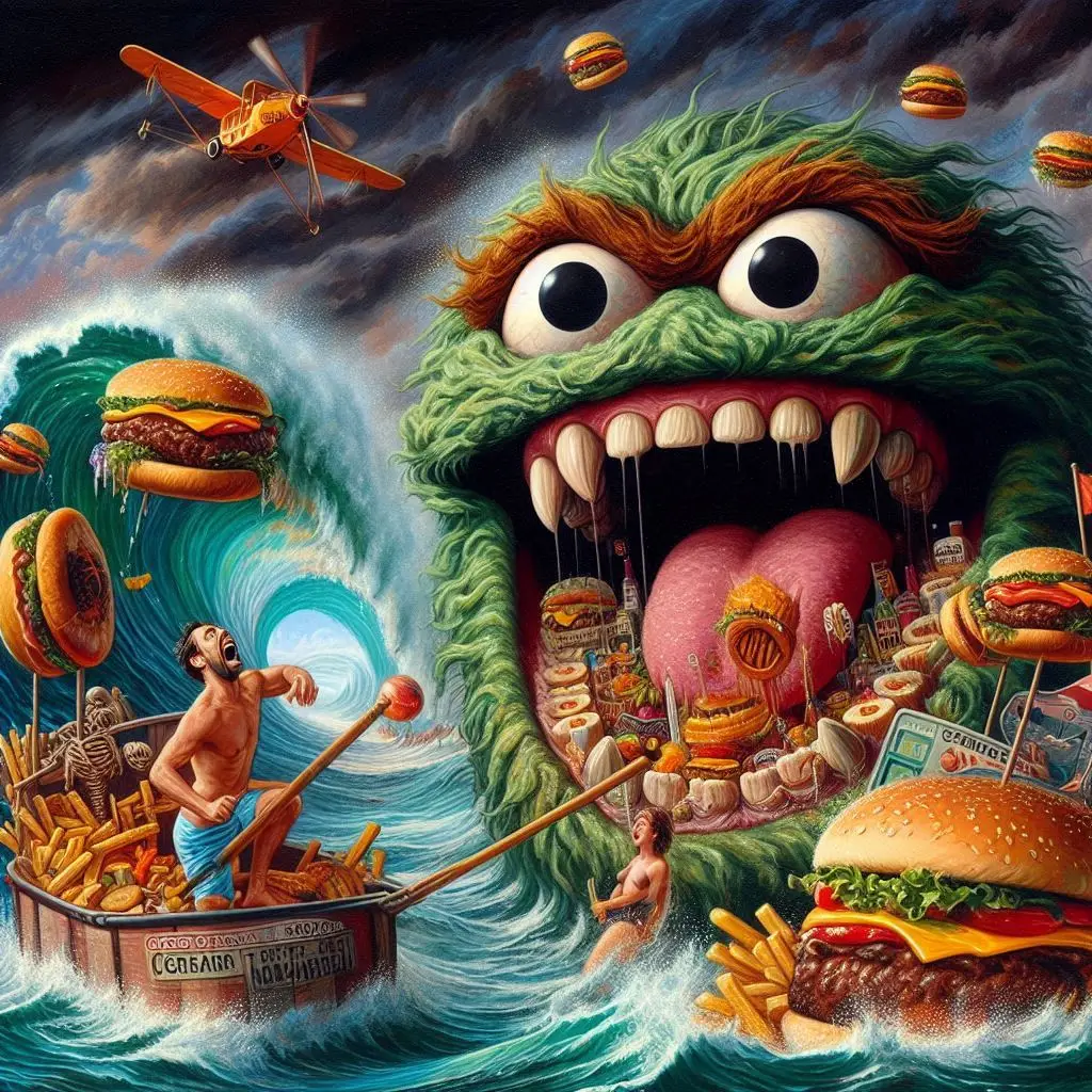 MONSTER GULPING DOWN A FAST FOOD APOCALYPSE
