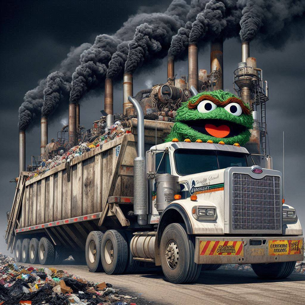 GARBAGE TRUCK SPITTING OUT POLLUTION'S LOVE CHILD
