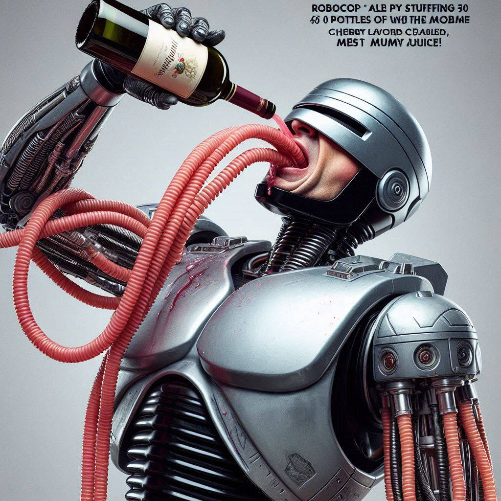 ROBOCOP CHUGGING WINE LIKE A MEAT MACHINE