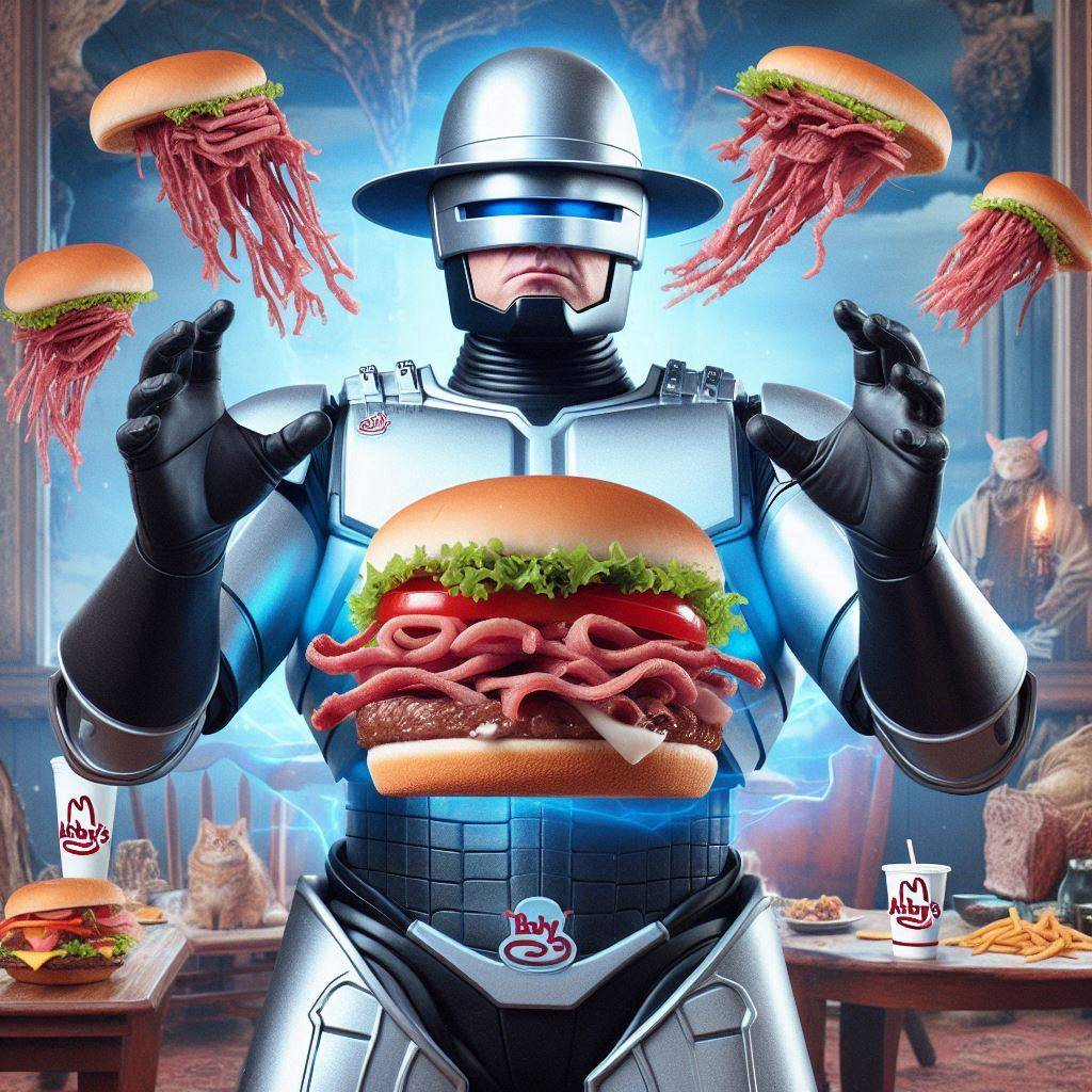 ROBOT SERVING MEAT IN A BUN NIGHTMARE
