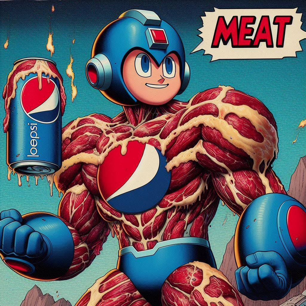 MEAT MUSCLE MAN DRINKING SODA OF DEATH