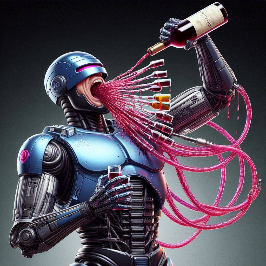 ROBOT VOMITING WINE LIKE A DRUNKEN MACHINE