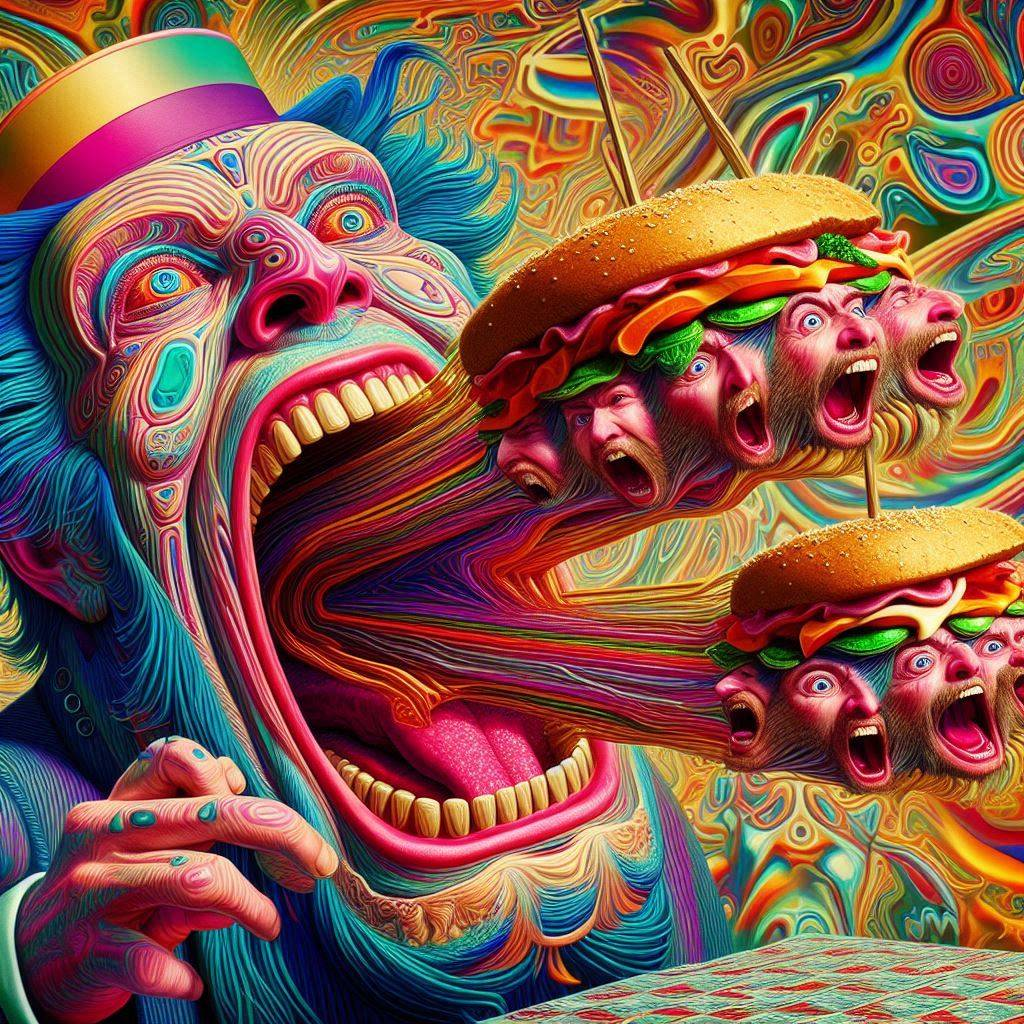 MOUTH SPITTING OUT BURGERS WITH SCREAMING FACES