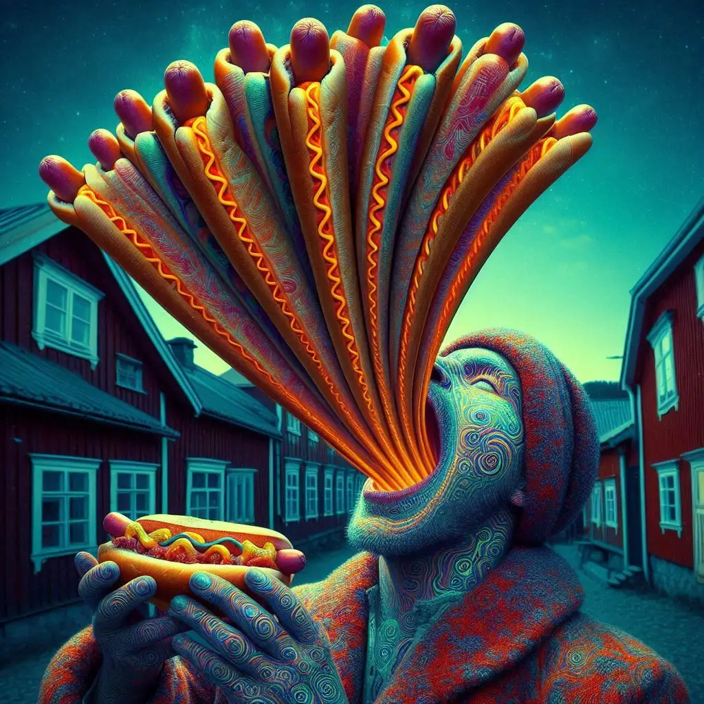 MAN VOMITING HOT DOGS LIKE A FOUNTAIN