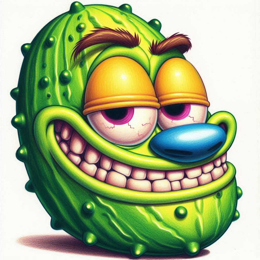 PICKLE GRINNING LIKE A SICK JOKE