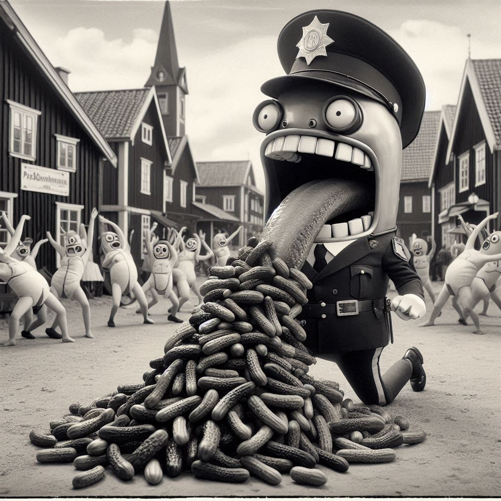 POLICE OFFICER VOMITING PICKLES ON DANCING NUDES