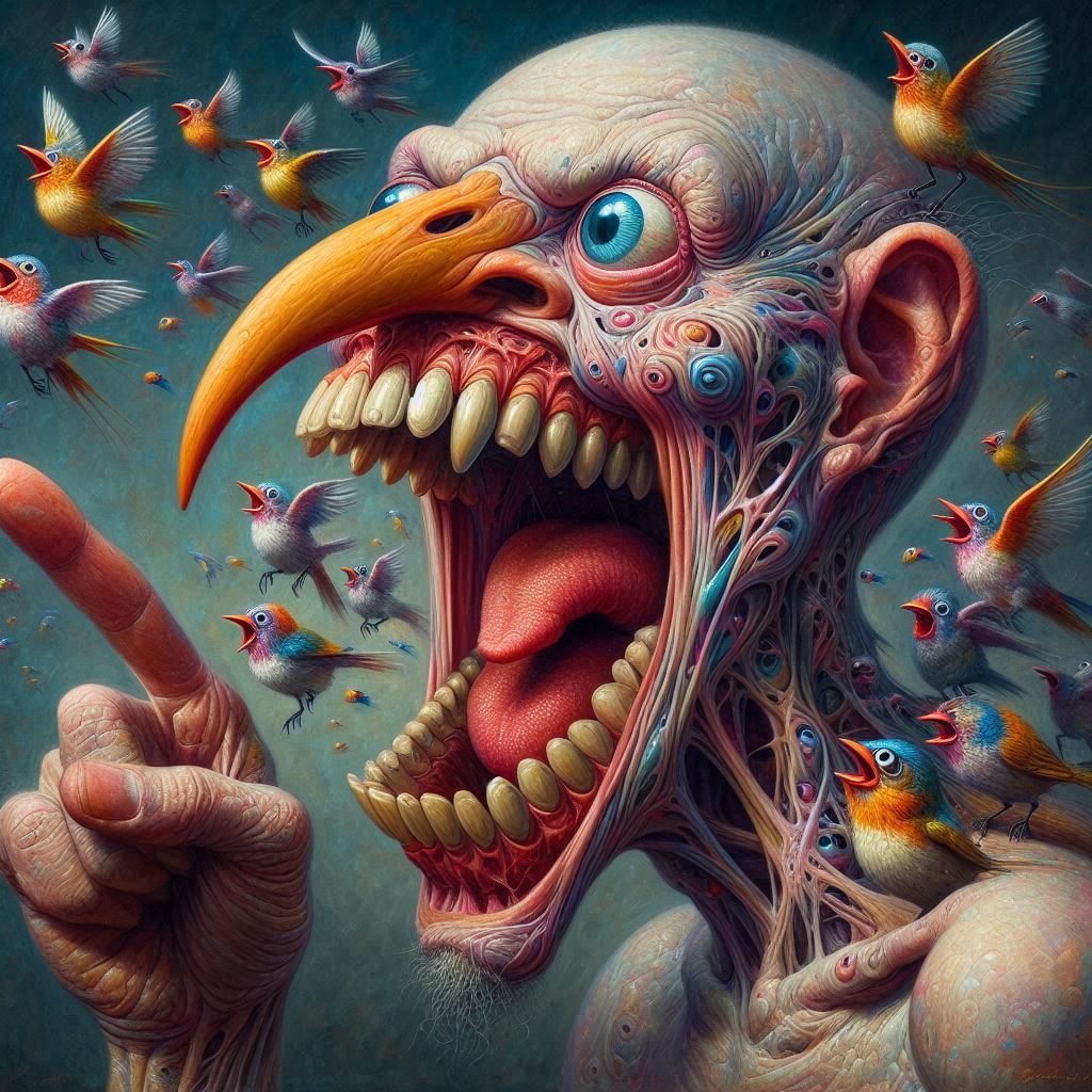 MONSTER SPITTING BIRDS FROM A GORE-INFESTED MOUTH