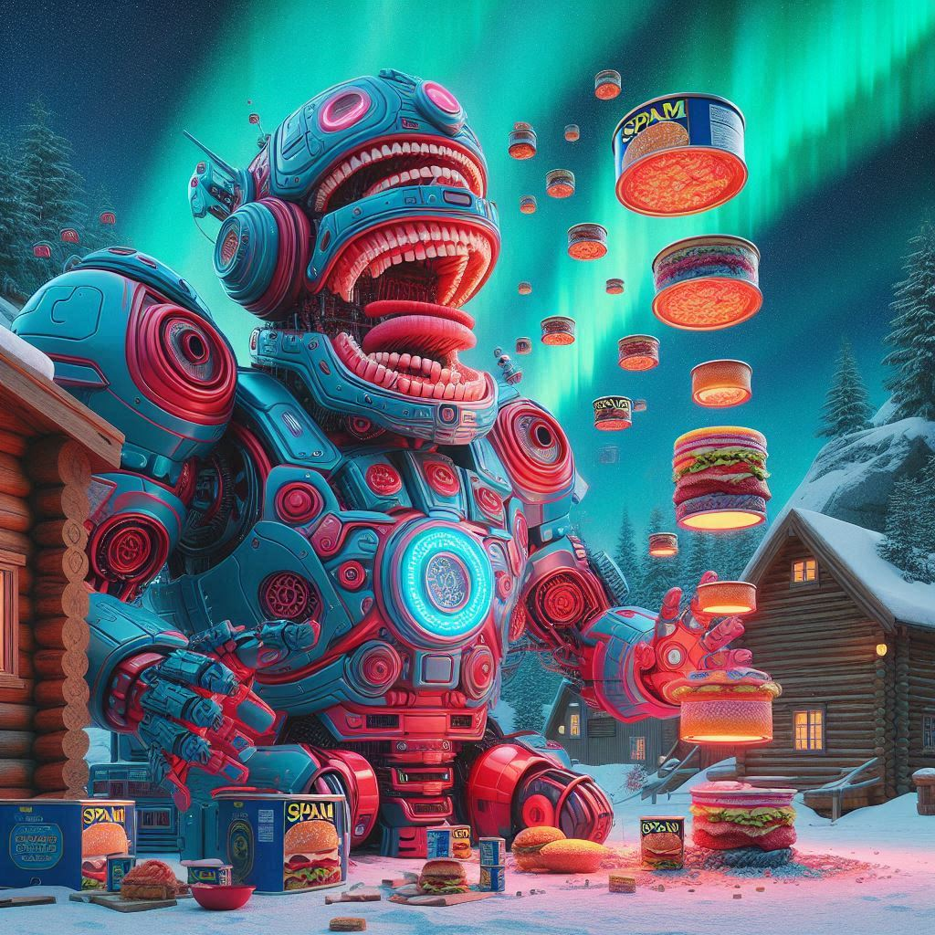 ROBOTIC MONSTER SPITTING OUT CANNED NIGHTMARES