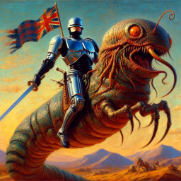 ROBOT RIDING A NIGHTMARE WORM INTO HELL