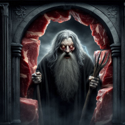 WIZARD SERVING MEAT ON A BLOODY PLATTER