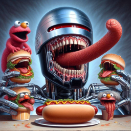 ROBOTIC MOUTH FEASTING ON CARNIVOROUS DELIGHTS