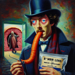 MAN EATING CARROT, SPITTING OUT GUTS