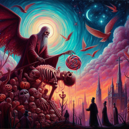 DEATH HANDING CANDY TO SKELETAL CHILDREN