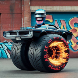 CARS WITH MOUTHS SCREAMING ON BURNING TIRES