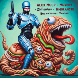 ROBOT RIDING A GOOEY MONSTER'S GROSS BACK