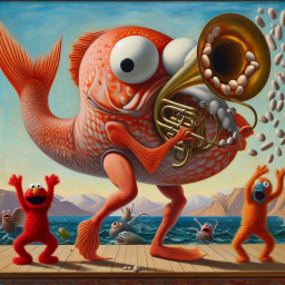 FISH WITH A TUBA SHITTING OUT BEANS