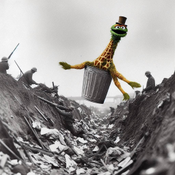 GIRAFFE IN A TRASH CAN, WAR'S SICK JOKE