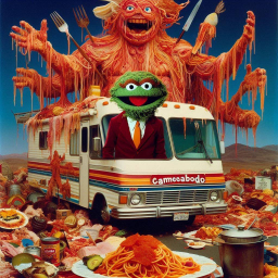 PASTA MONSTER EATING THE WORLD'S GARBAGE