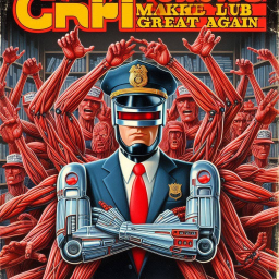 ROBOT COP CRUSHING FLESHY REBELS IN A BLOODY HUG