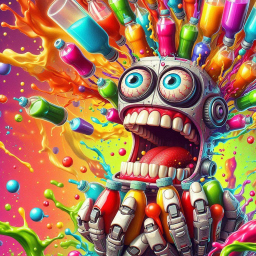 ROBOTIC HEAD EXPLODING WITH SUGAR RAINBOWS
