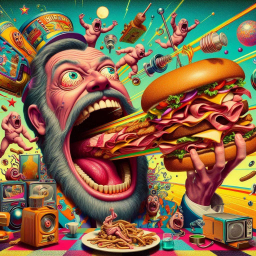 MOUTH EATING A MONSTER BURGER OF CHAOS