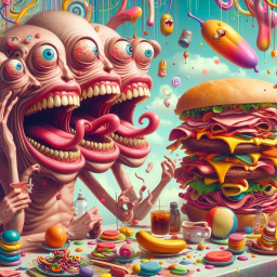 MONSTERS GOBBLING GROSSNESS IN A FOOD FRENZY