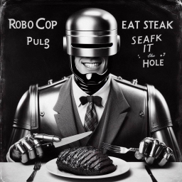 ROBOCOP SERVING MEAT ON A SILVER PLATTER