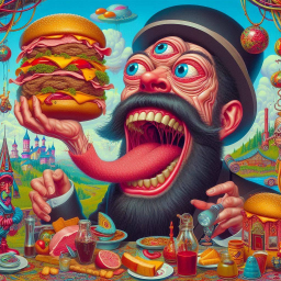 MAN EATING BURGER LIKE A GLUTTONOUS BEAST