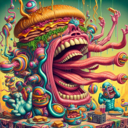 MOUTH EATING ITSELF IN A BURGER FRENZY