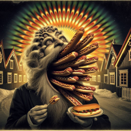 MAN WITH HOT DOGS FOR A MOUTH