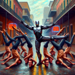 ROBOT DANCING ON HUMAN HEADS LIKE A GOD