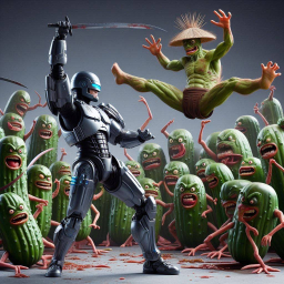 ROBOT SLASHING PICKLES IN A FREAK SHOW